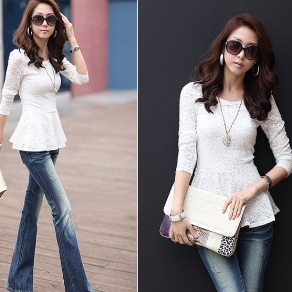 Black lace peplum top