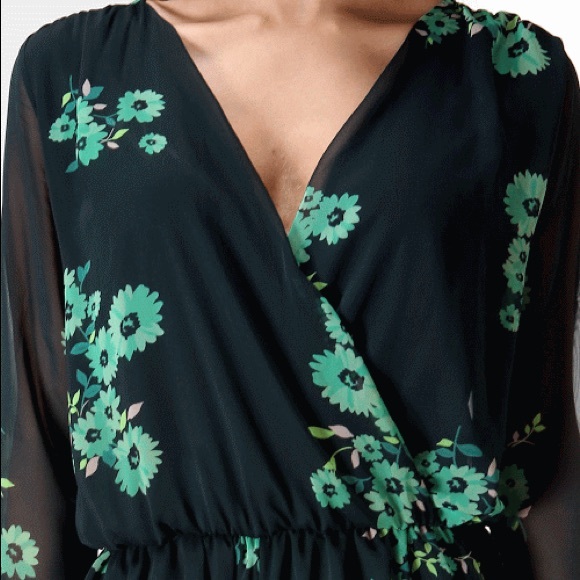 Green and Mint Long Sleeve Floral Romper - Picture 3 of 4