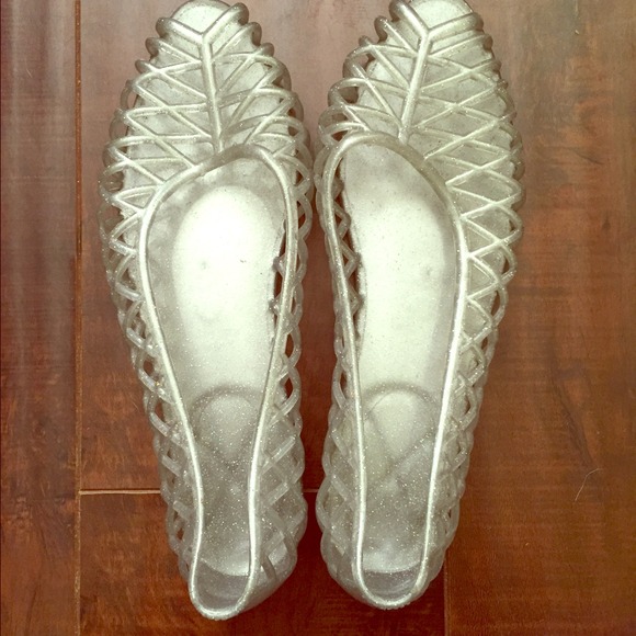 American Apparel clear-glitter Jellies