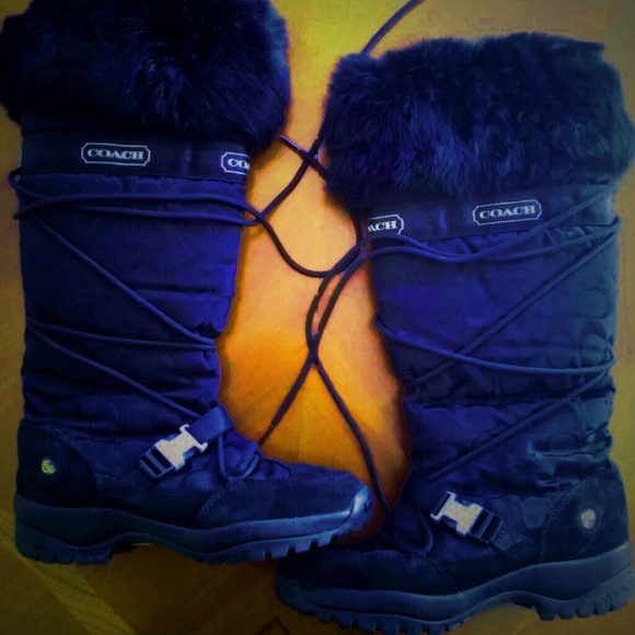 MST GO! Coach Fur Winter Snow Monogram Black Boots