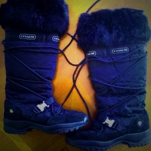 MST GO! Coach Fur Winter Snow Monogram Black Boots