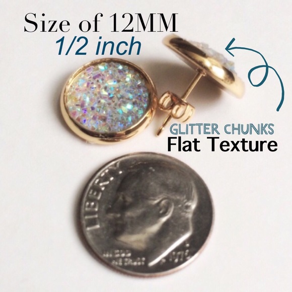 3 for 15🎀clear flat Drusy style gold studs - Picture 3 of 7