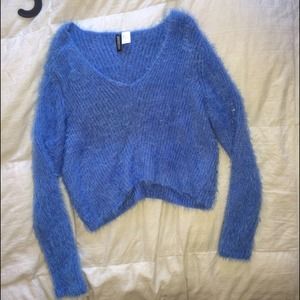 Fuzzy Blue V-Neck Sweater