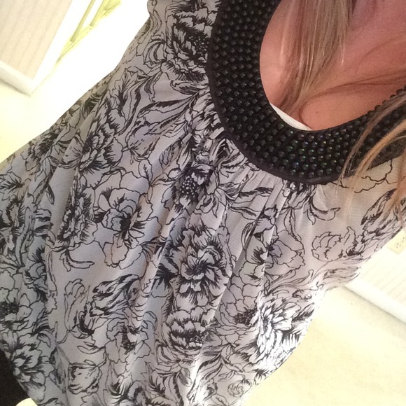 Black and white embellished tank