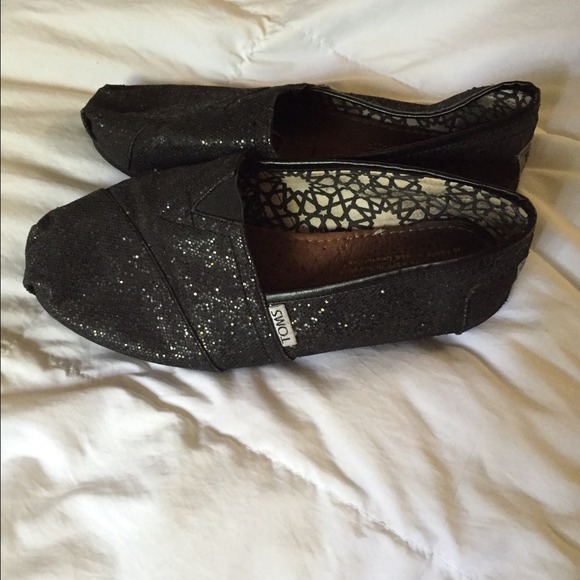 TOMS Shoes - Black glitter Toms Slip Ons