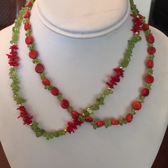 Coral & peridot necklace