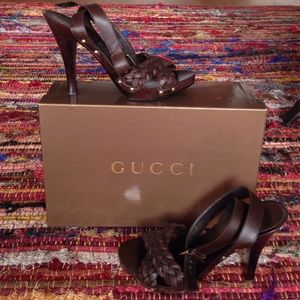 Gucci Lifford Braided Leather Wooden Heel