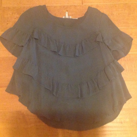 Joie Silk Ruffle Bouse in Hunter Green