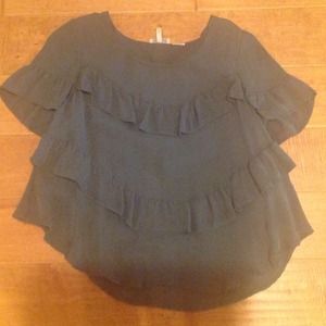 Joie Silk Ruffle Bouse in Hunter Green