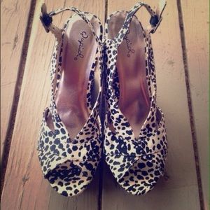 Black & white animal print wedge sandals