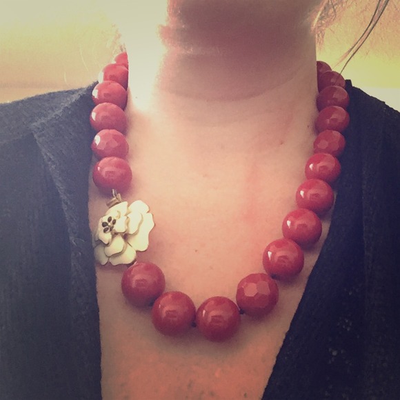 Stella and Dot Red Beads with White Flower
