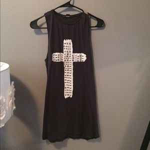 Charcoal long tank with studded cross