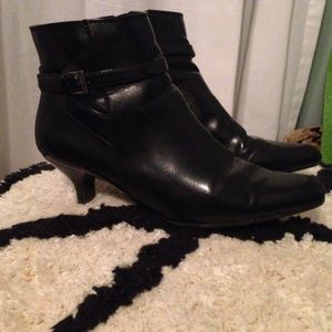 Black Leather Heeled Ankle Boots