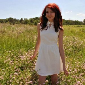 White forever 21 dress with gold collar accents
