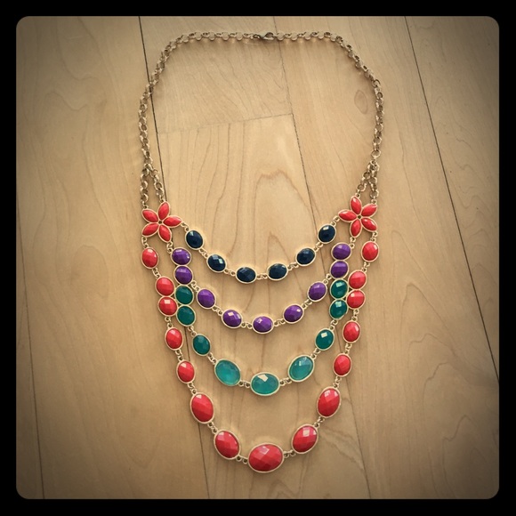 Layered Colorful Gem Statement Necklace