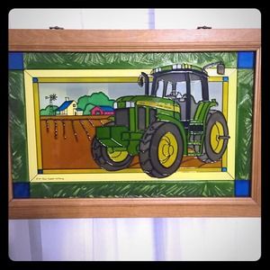 John Deer stained glass picture