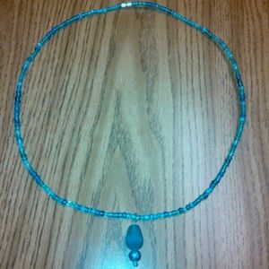 Hand beaded  blue hues necklace.