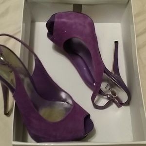 Purple strap pumps