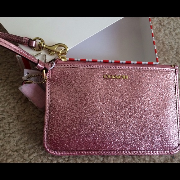 NWT Pink Glitter Coach Wristlet 💗