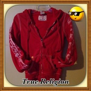 True Religion Red Zip Up Hoodie