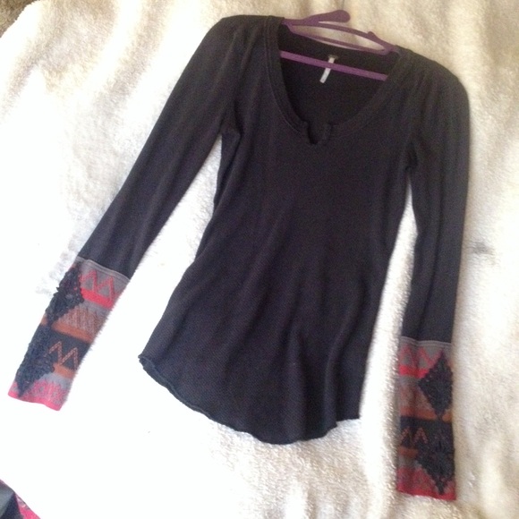 Free People Embroidered Thermal Shirt