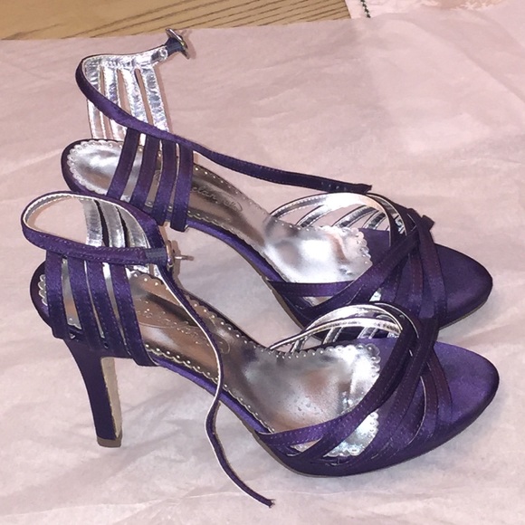 Purple satin platform heels