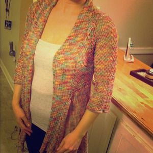 Multicolored lightweight waist tie sweater