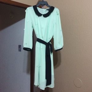 Mint and Black polyester sheer dress with slip