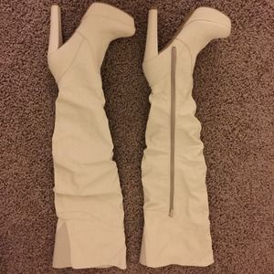 Thigh high white boots