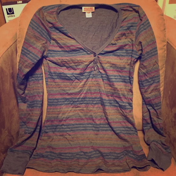 Mossimo Target Long-Sleeved Striped Grey Top XS