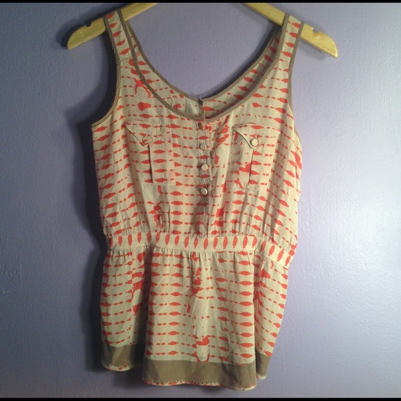 Silk cream, tan, and orange top