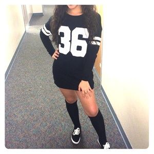Varsity long sleeve dress, black and white.