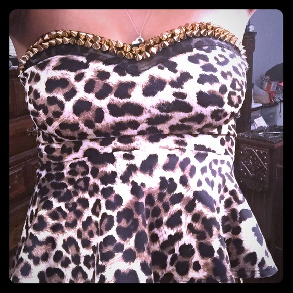 Leopard print peplum with stud top!