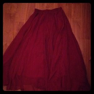 wine red long skirt