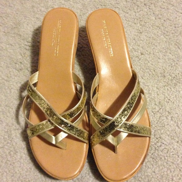 Strappy gold and glitter cork sandals!