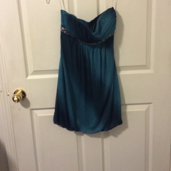Teal strapless dress
