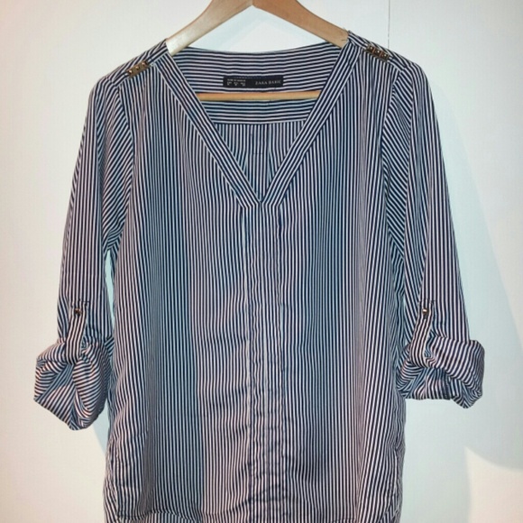 Great navy and white striped blouse. Like new.
