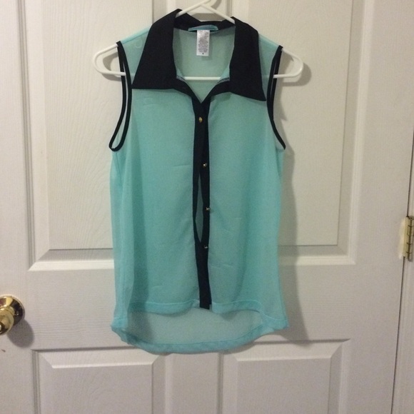 Mint and black sheer tank top