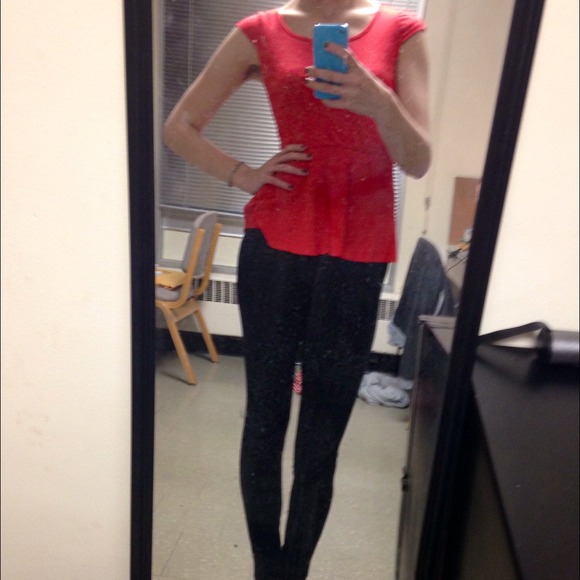 Red Fit-and-Flare Peplum Jersey Top - Picture 2 of 2