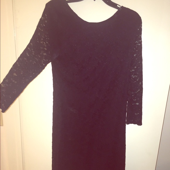 Black Lace Body Con Dress 3/4 Sleeves