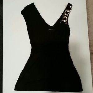 BcbgMaxazria Gold Chain Strap Black Top