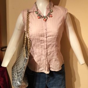 Merona beige top with silver lines.  Size S.