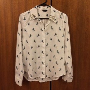 Zara Inspired Bird Print Shirt With Collar Detail