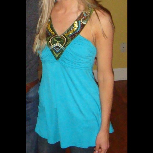 Boston Proper XS sequin and terquoise tank