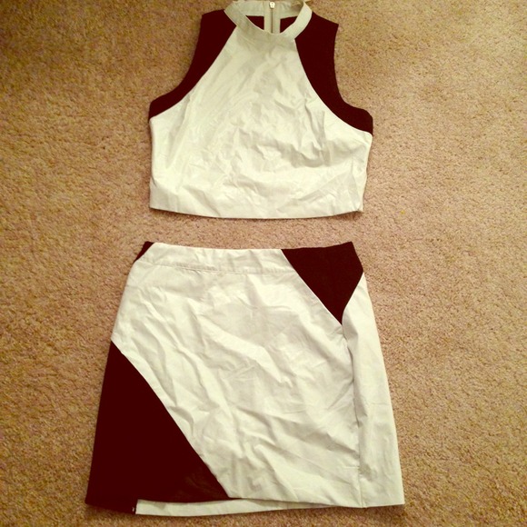 Two piece leather skirt & crop top