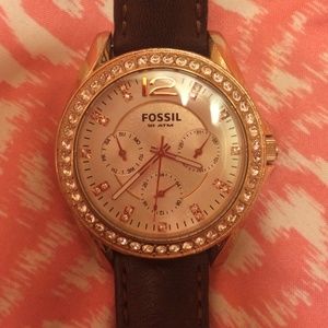 Fossil RoseGold/Brown Leather Watch -NEEDS BATTERY