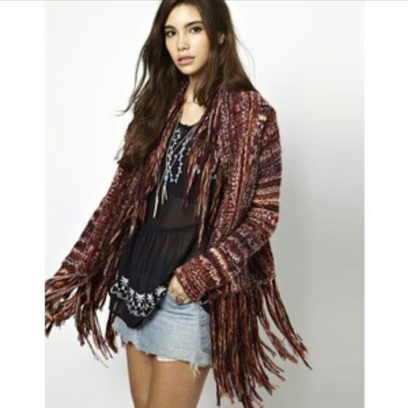 Free people red fringe cardigan 💜Host Pick💜 - Picture 2 of 4