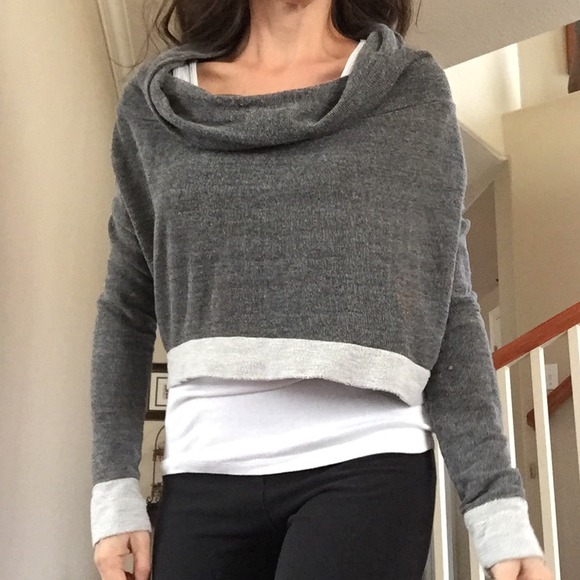 Cowl neck grey crop sweater