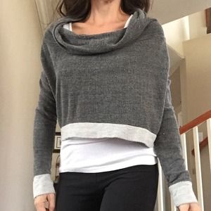 Cowl neck grey crop sweater