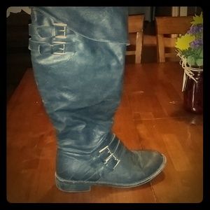 Distressed knee high boots